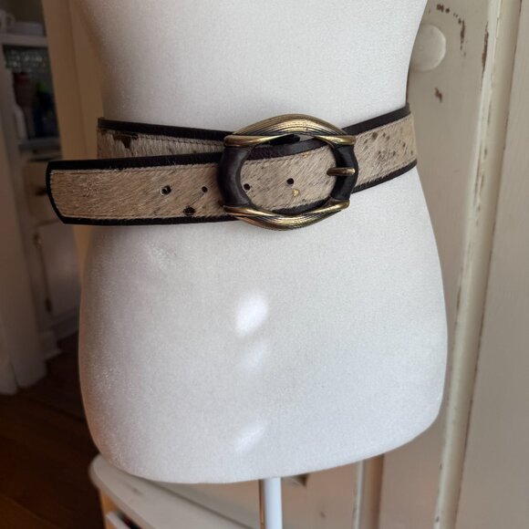 Streets Ahead Calf Hair Brown Metallic Gold Leather Belt EUC sz L - Picture 3 of 7